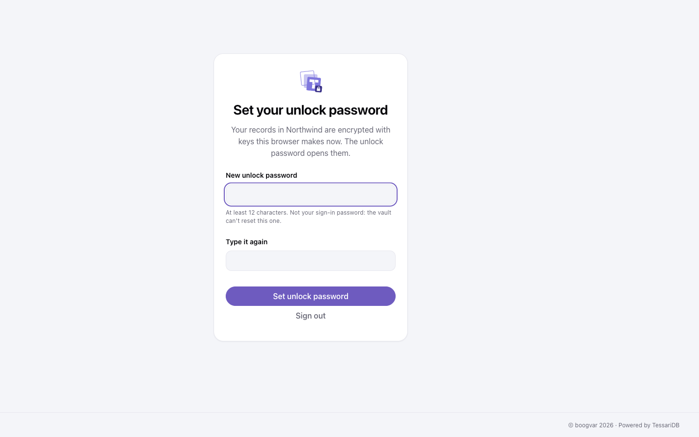 The first unlock: setting an unlock password of at least 12 characters, separate from the sign-in password